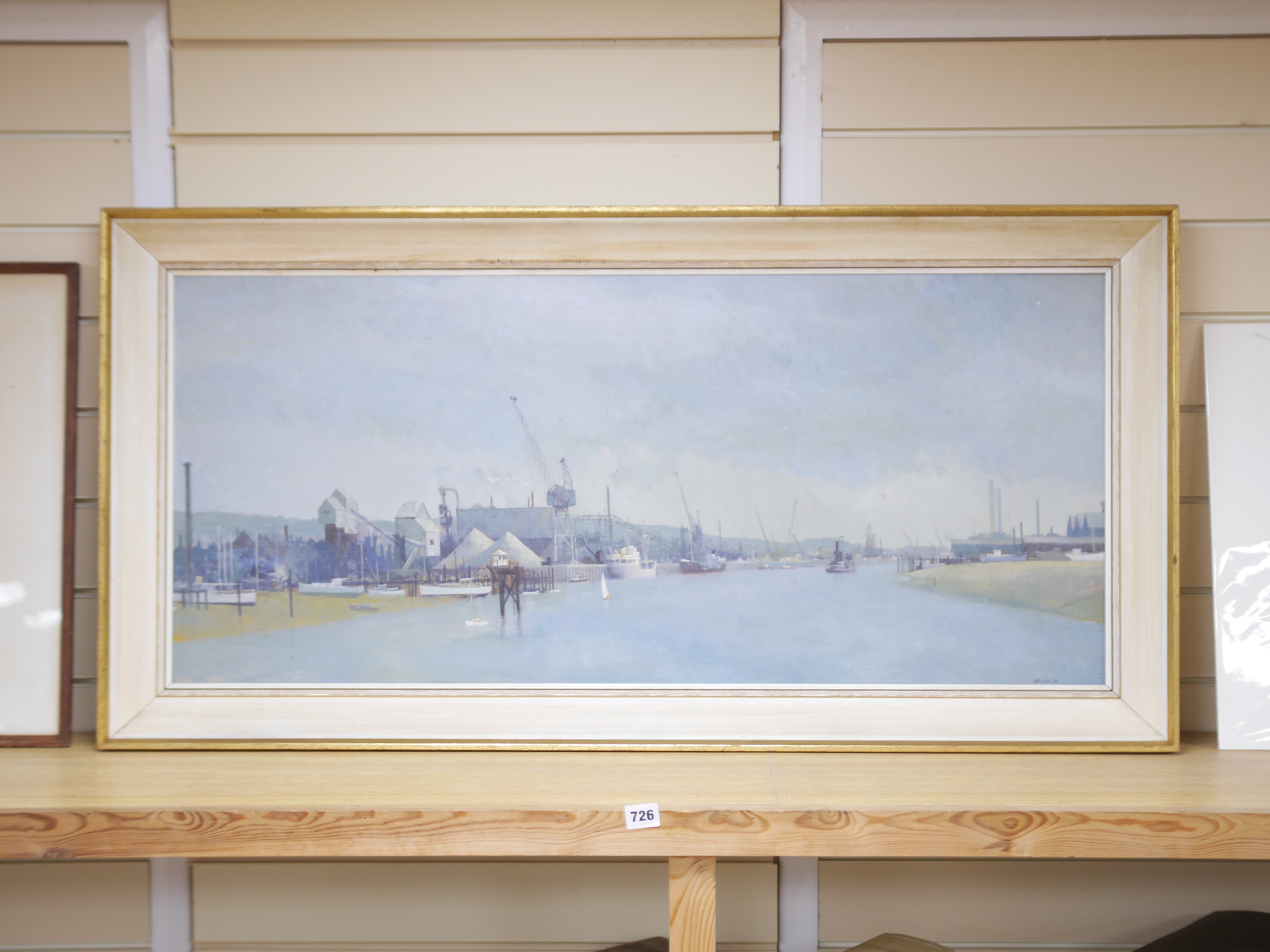 Anthony Cooke (1933-2006), oil on board, harbour view, signed and dated '66, 44 x 100cm. Condition - good